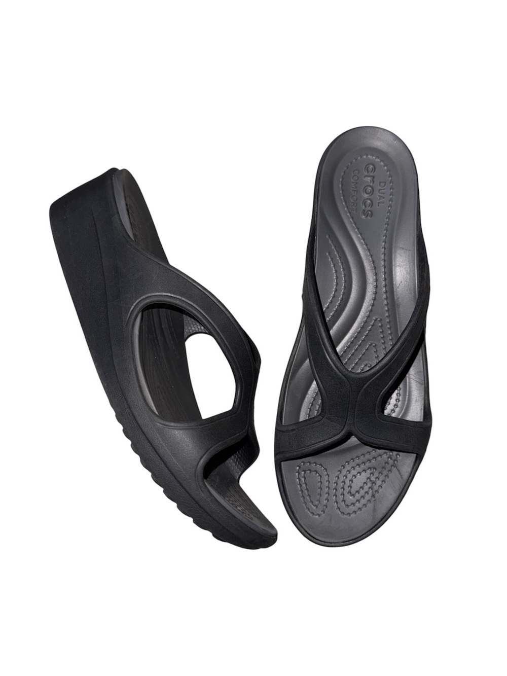 CROCS Dual Comfort Women's Black Wedge Slide Sandals